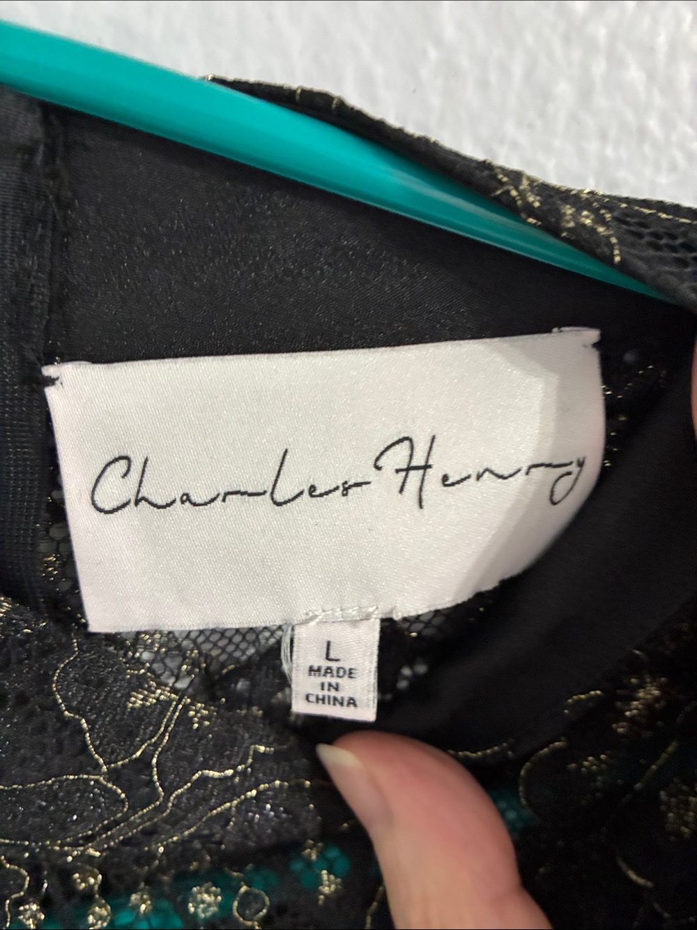 Charles Henry Black & Gold Lace Mock‑Neck Mini Dress - Picture 4 of 5